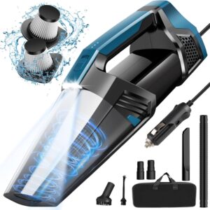 Car Vacuum - Portable Handheld Car Vacuum Cleaner High Power with 16.4ft Cord, Bag, LED Light & Attachments - DC 12V High Power Small Vacuum for Car, RV, Boats, Travel - Car Accessories
