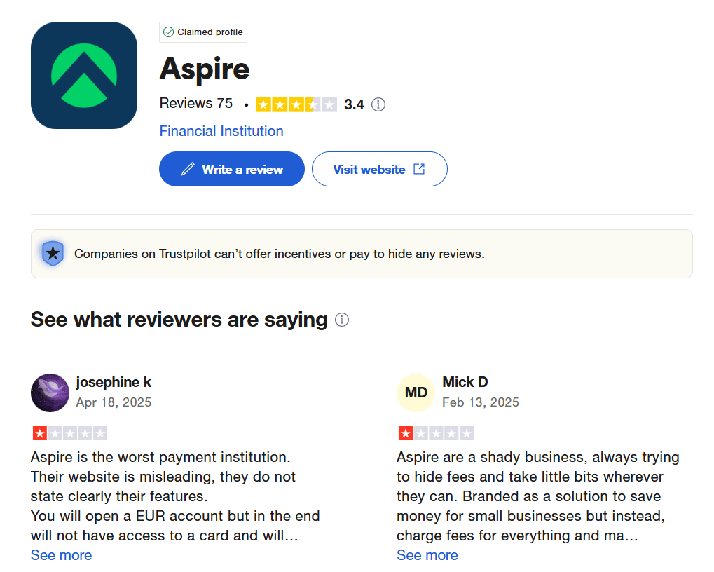 AspireIq rating on Trustpilot