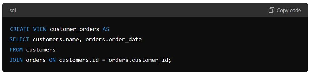 CREATE VIEW command in SQL. 