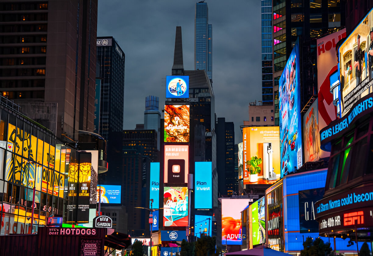 An image displaying billboard ads on the street. 