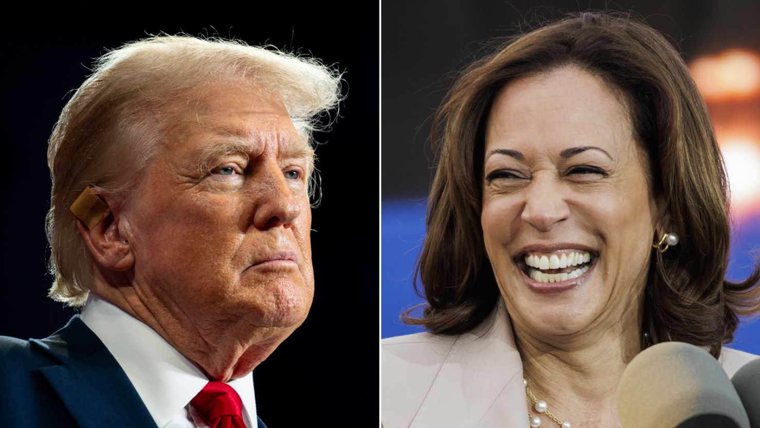 Pictures of Donald Trump and Kamala Harris