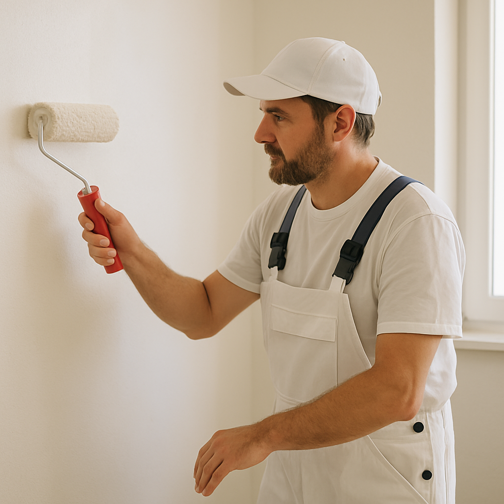 Professional painter working on interior wall