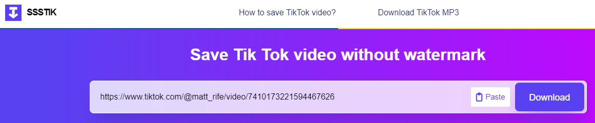Paste the TikTok URL in Ssstiktok
