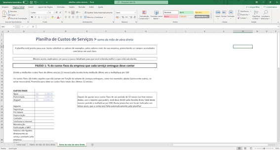planilha de custos de serviços 