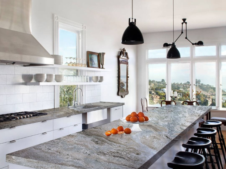 Brown fantasy marble on countertop