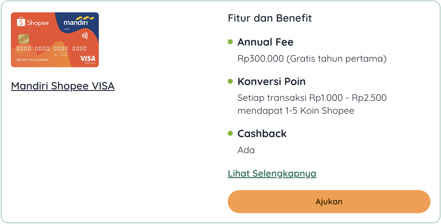 Ringkasan Kartu Kredit Mandiri Shopee (Tuwaga)