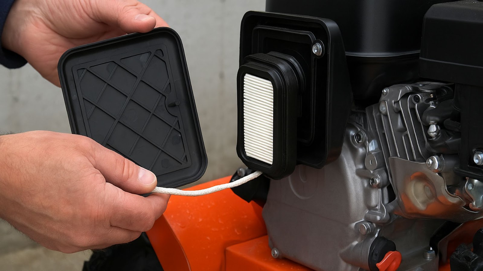 Replace snowblower air filter and air cleaner cover