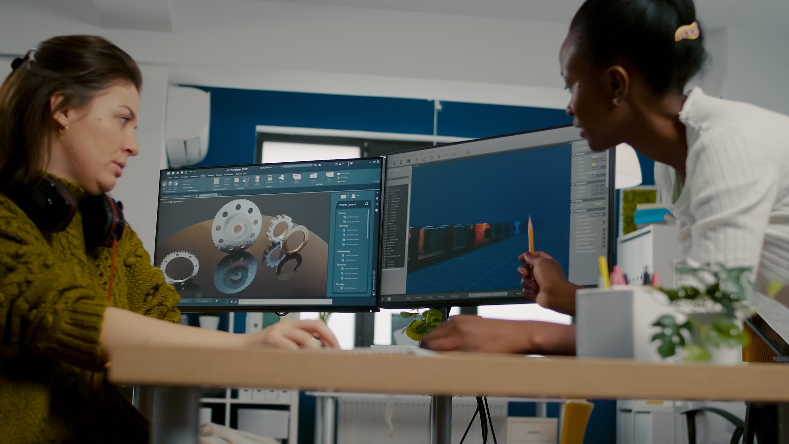 Two female engineers during an engineering design review process