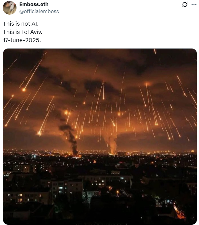 massive barrage of Iranian rockets striking Tel Aviv