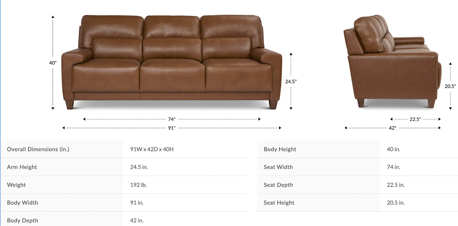 draper sofa size and dimensions