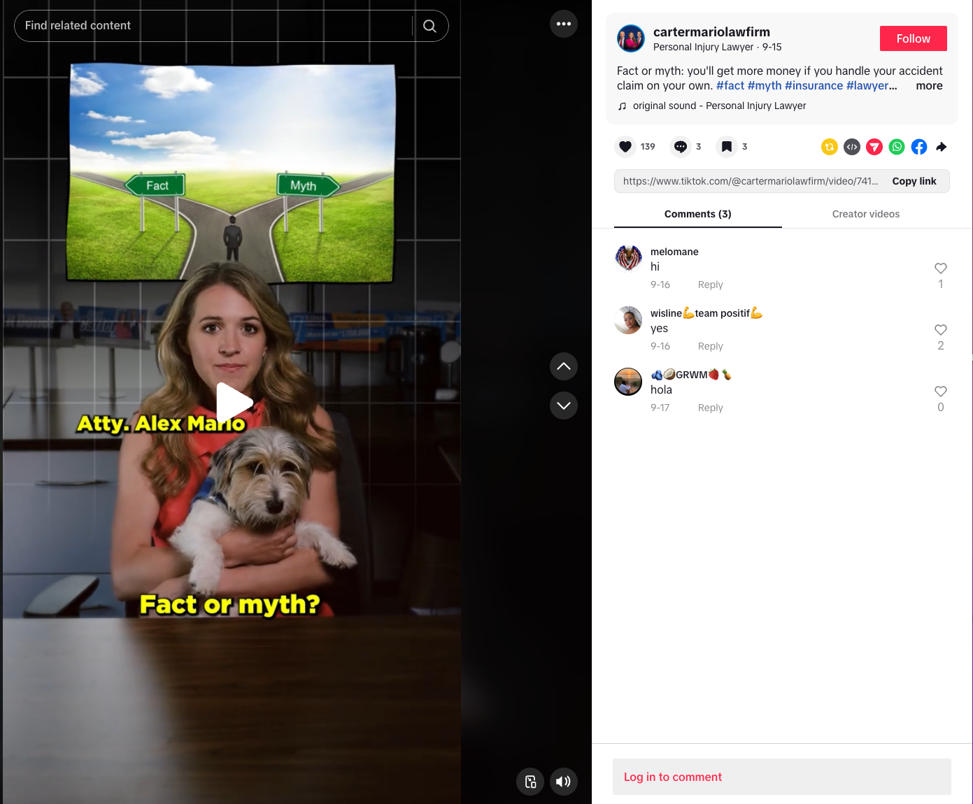 Carter Mario law firm TikTok post example