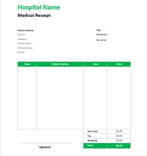 Receipt Templates Word: Medical Receipt Template by Template.Net