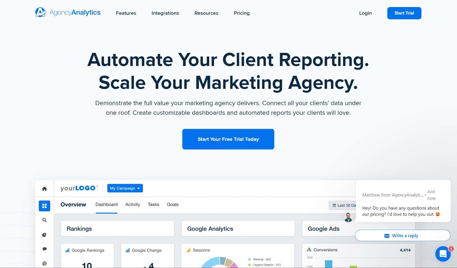 Screenshot of AgencyAnalytics website