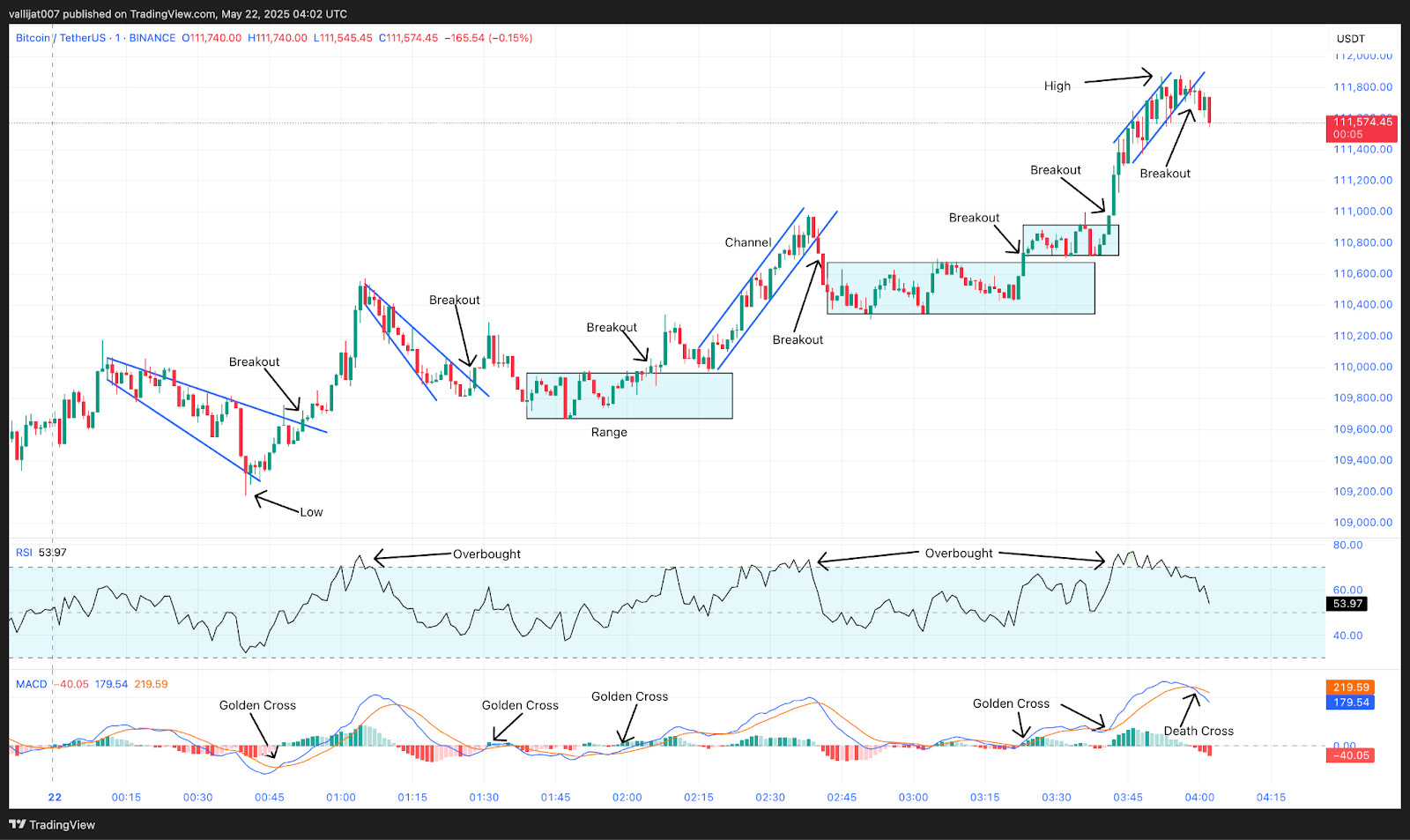 Chart 12: BTC/USDT M1 Chart, Analysed by vallijat007, published on TradingView, May 22, 2025
