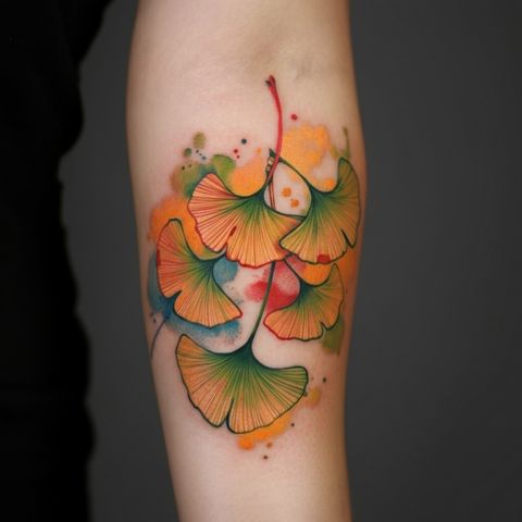 Ginkgo with a Pop of Red Tattoo