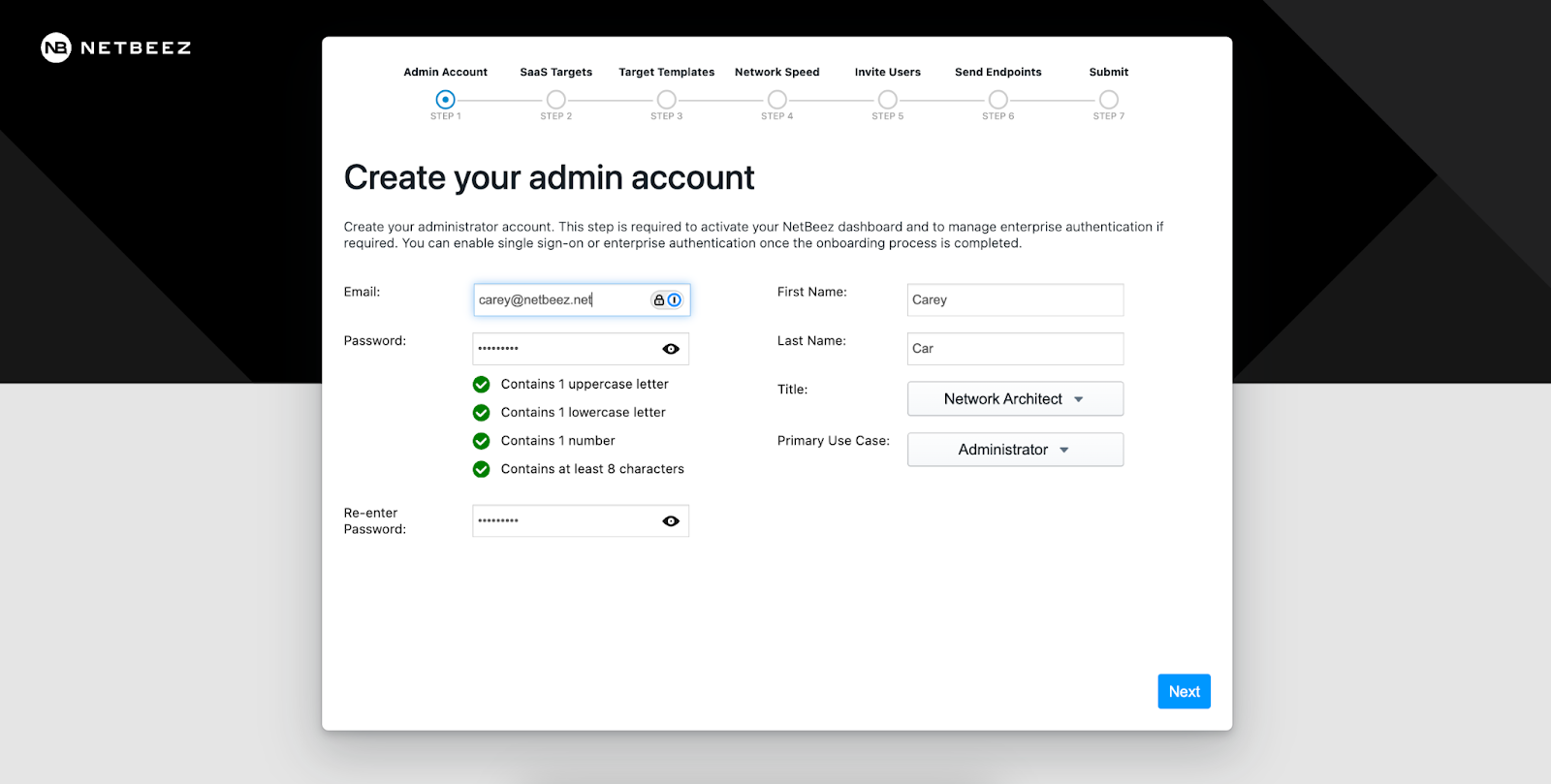 NetBeez trial account creation