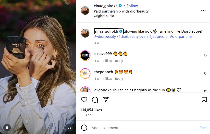 paid media example on Instagram