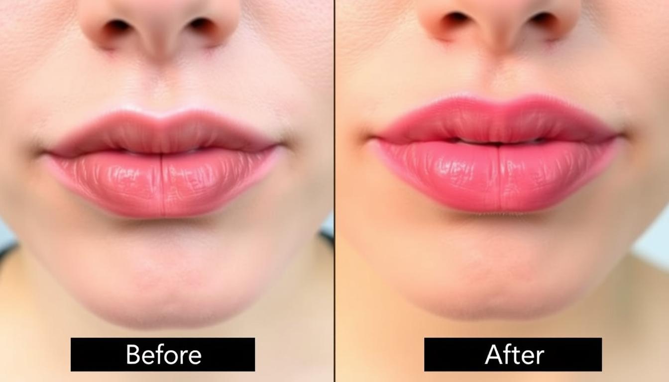 Before and after comparison of lips showing improvement after using Ayurvedic remedies