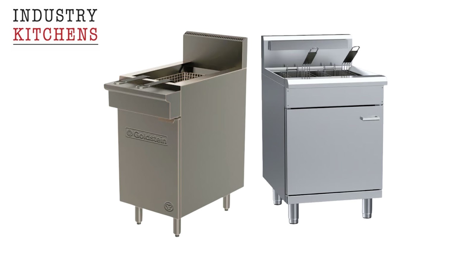 A double pan and single pan commercial deep fryer for kitchen use.