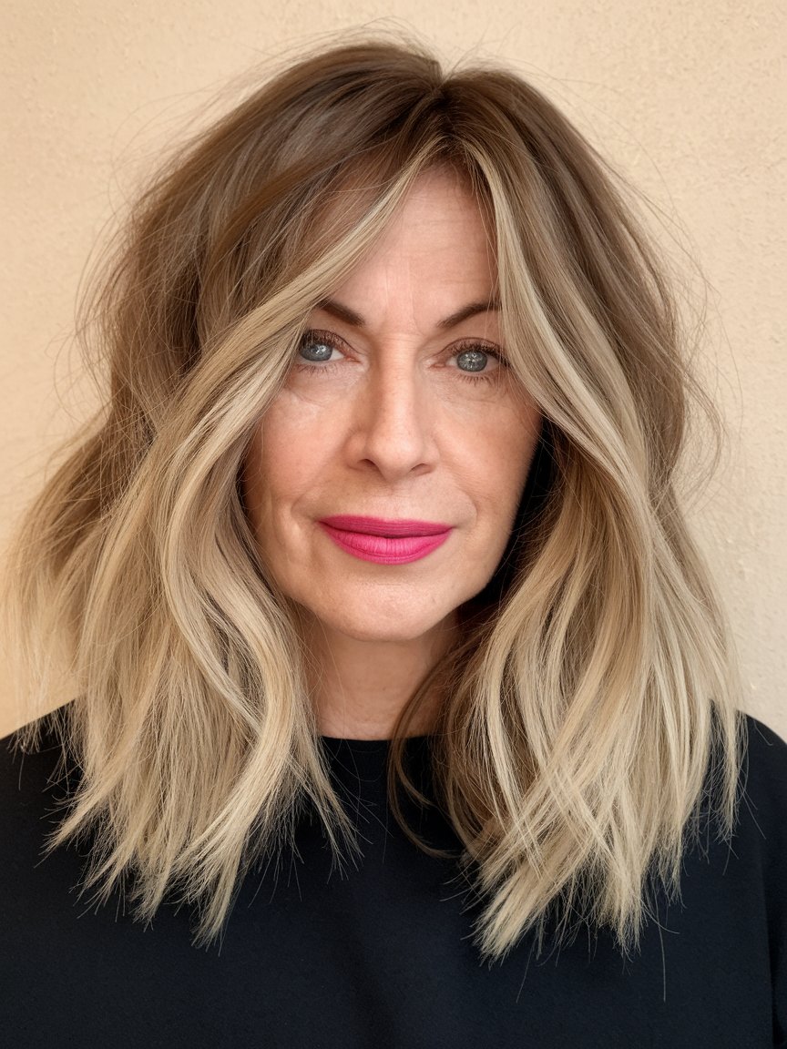 9. Shoulder Length Waves with Center Part