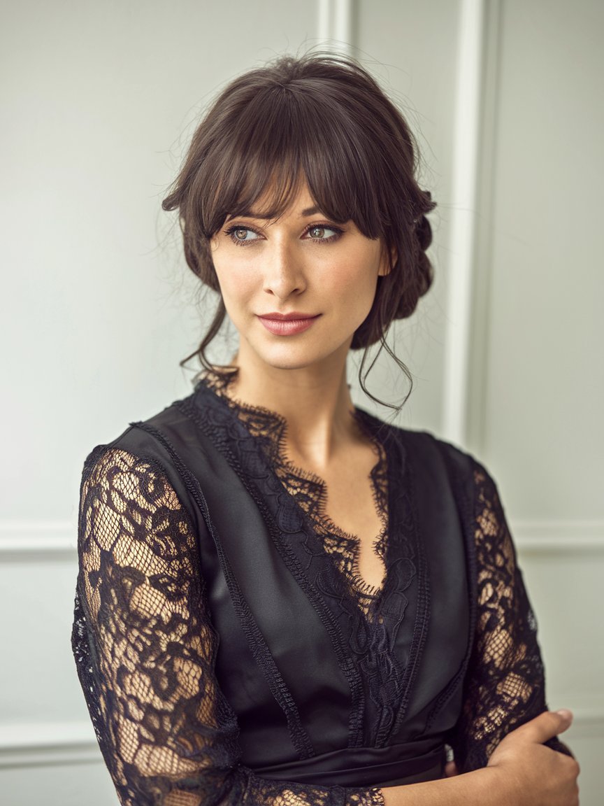 11. Elegant Updo with Bangs