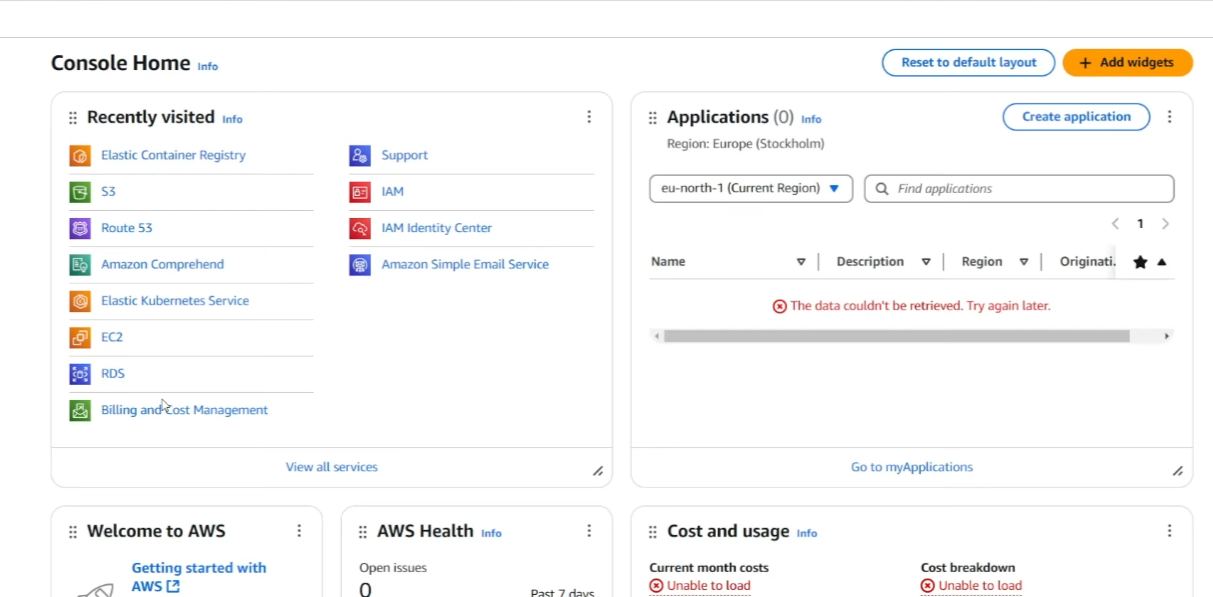 Dashboard of AWS Account