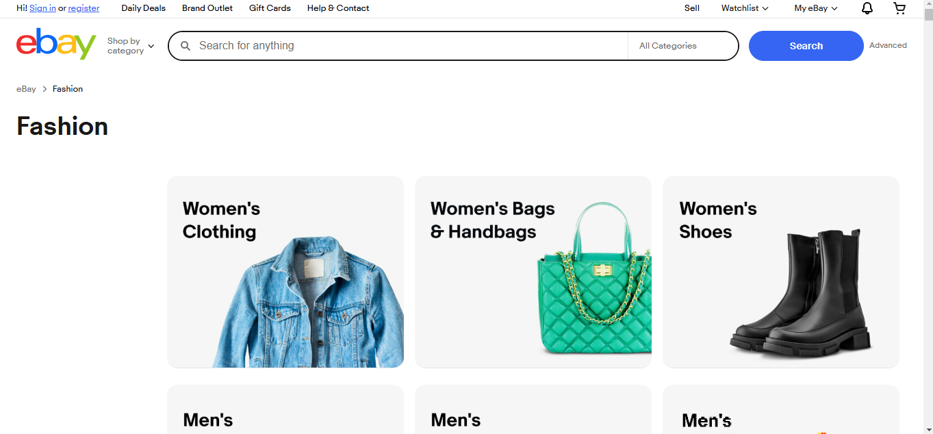 a screenshot of eBay website