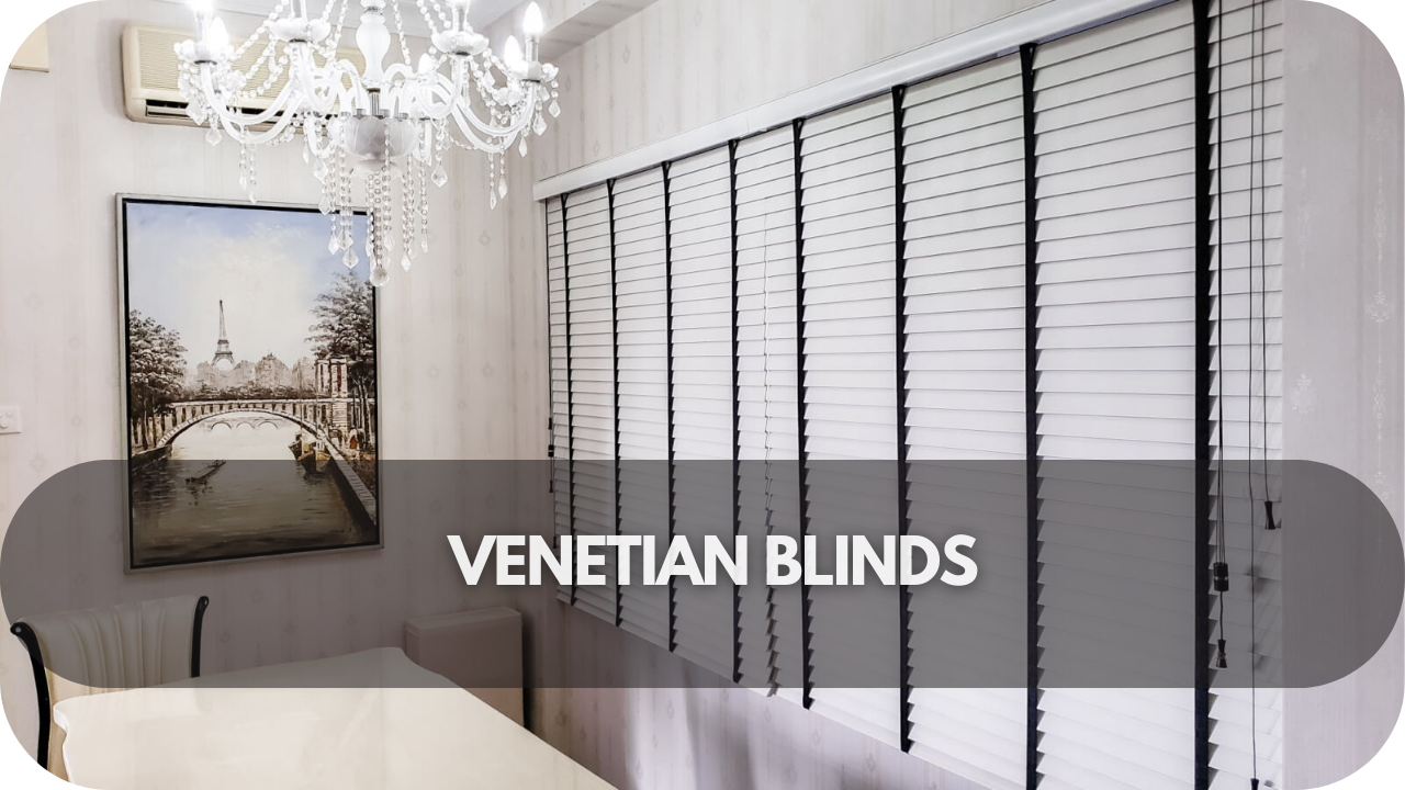 Venetian blinds offering adjustable slats for precise light control and easy operation.