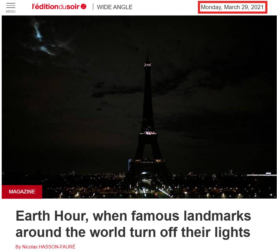 Old Image of the Eiffel Tower During Earth Hour Event