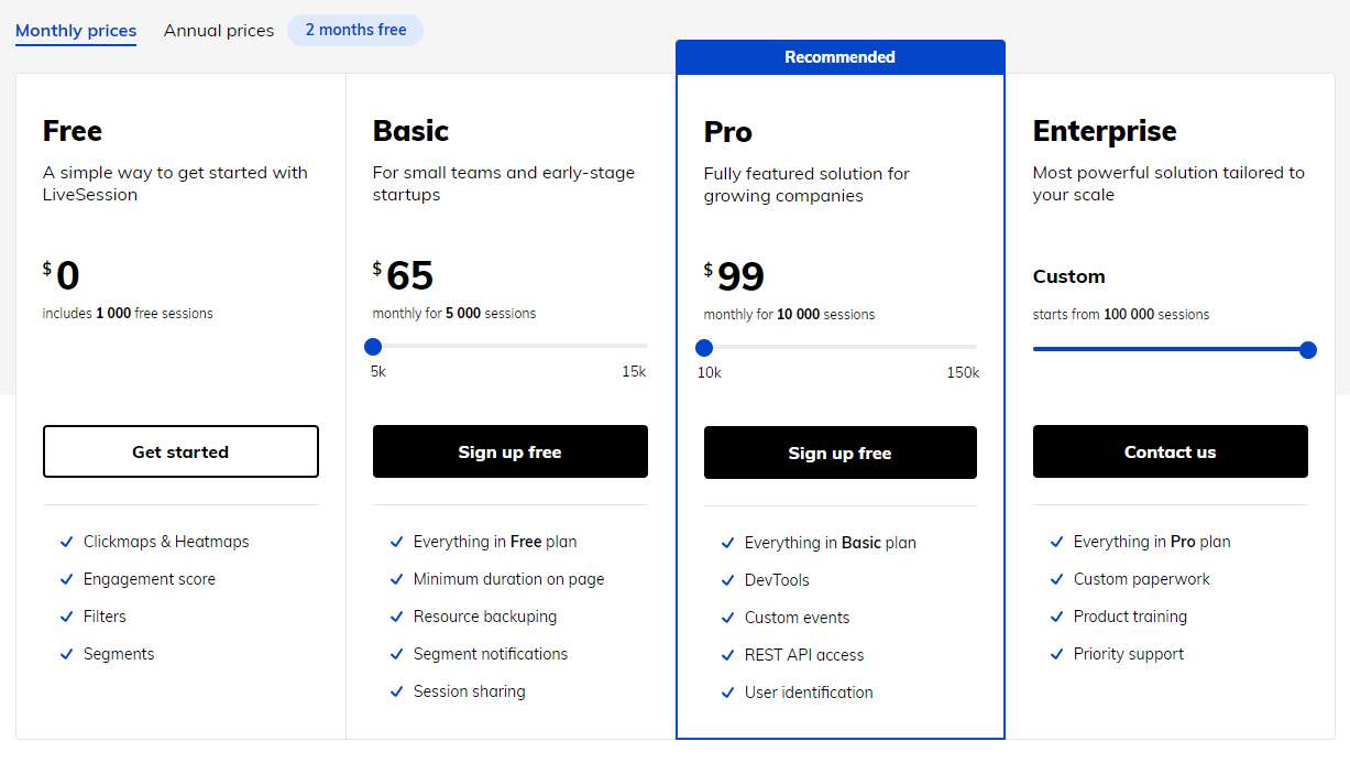 LiveSession pricing