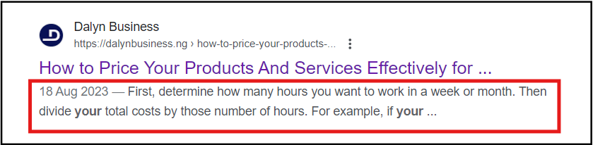 Meta description without a primary keyword