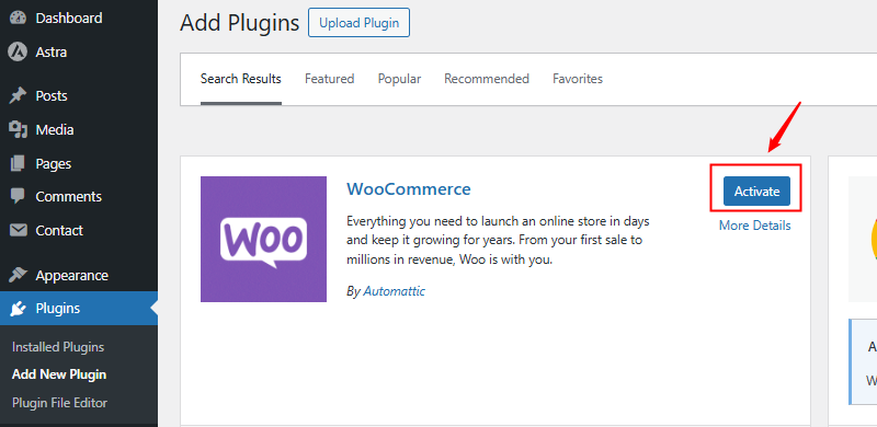 activate woocommerce