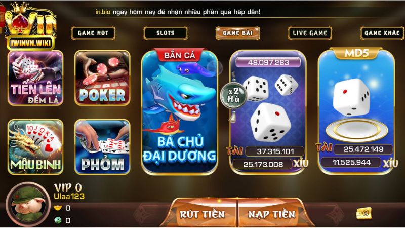 Kho game bài đa dạng tại cổng game iWin