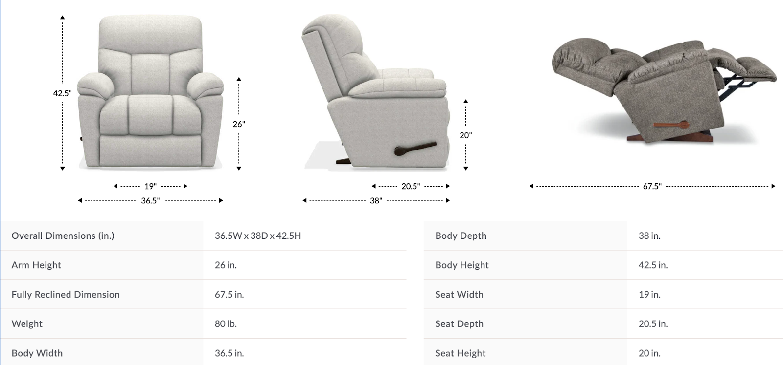 morrison rocking recliner dimensions