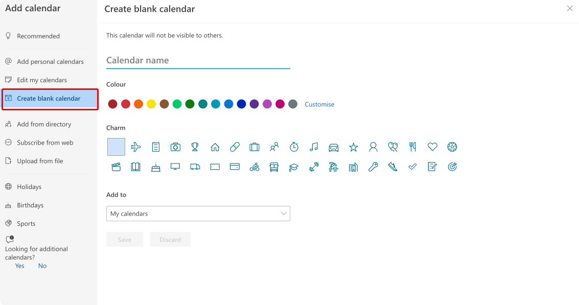 Pic. 23. Creating a blank calendar in OWA.