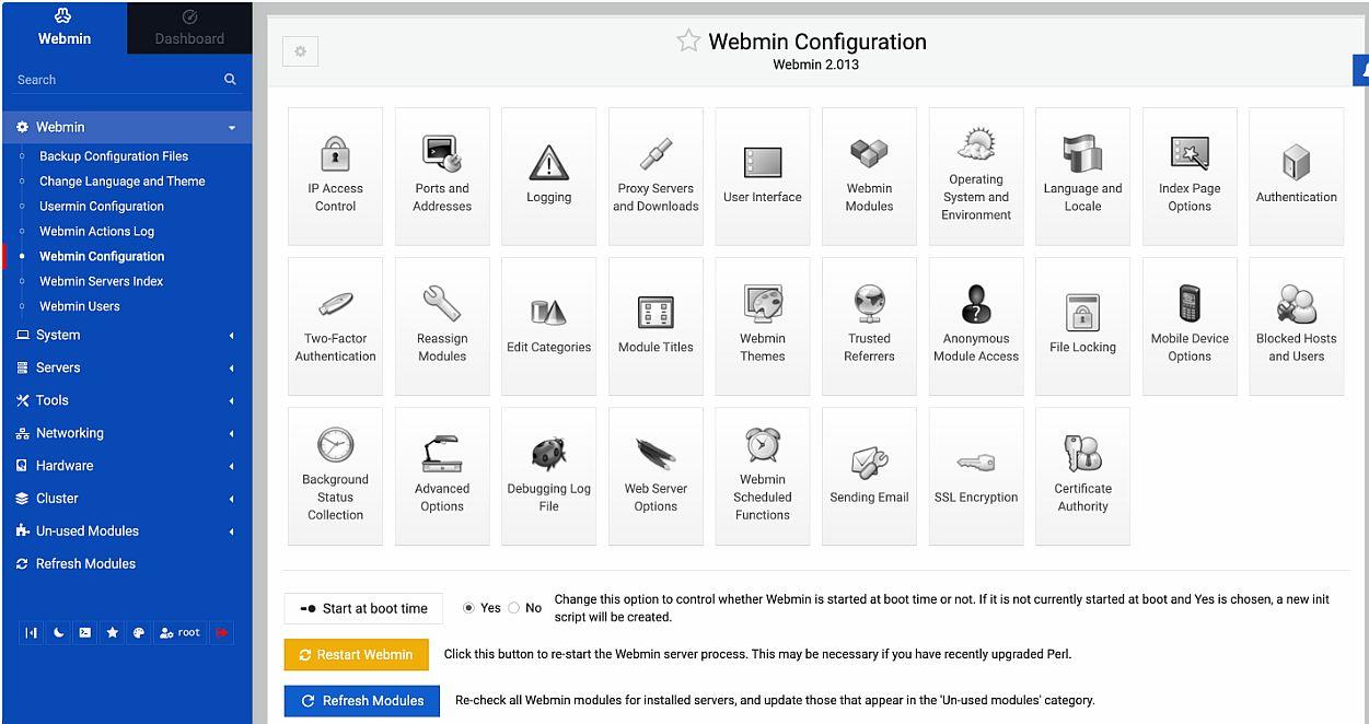 Screenshot of Webmin configuration