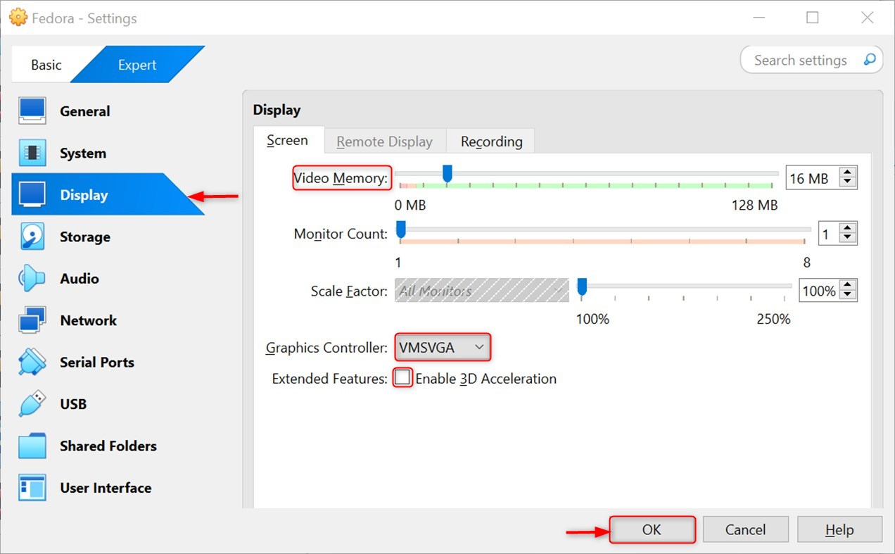 display settings