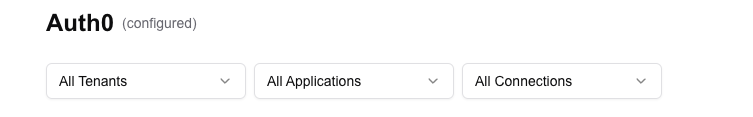 Simple dashboard dropdown components for filtering Auth0 metrics by tenant, application, and connection