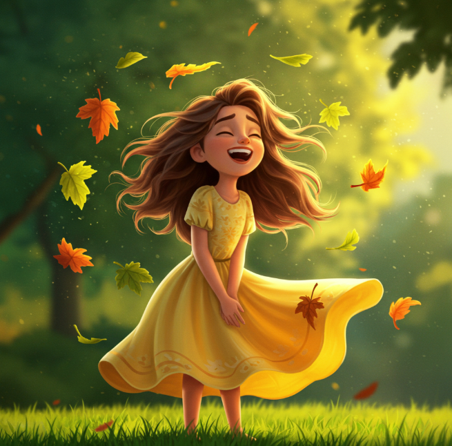 A Pixar art style of a young girl in the park