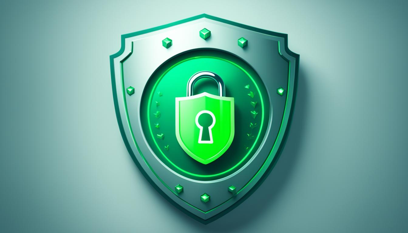 A lock-shaped emblem with a glowing green shield in the background, symbolizing the security and protection provided by the CySA+ certification.