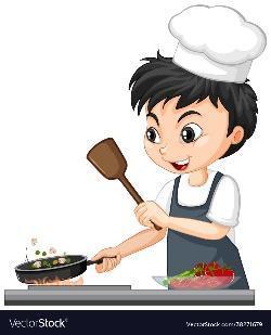 Cartoon character a chef boy cooking food Vector Image