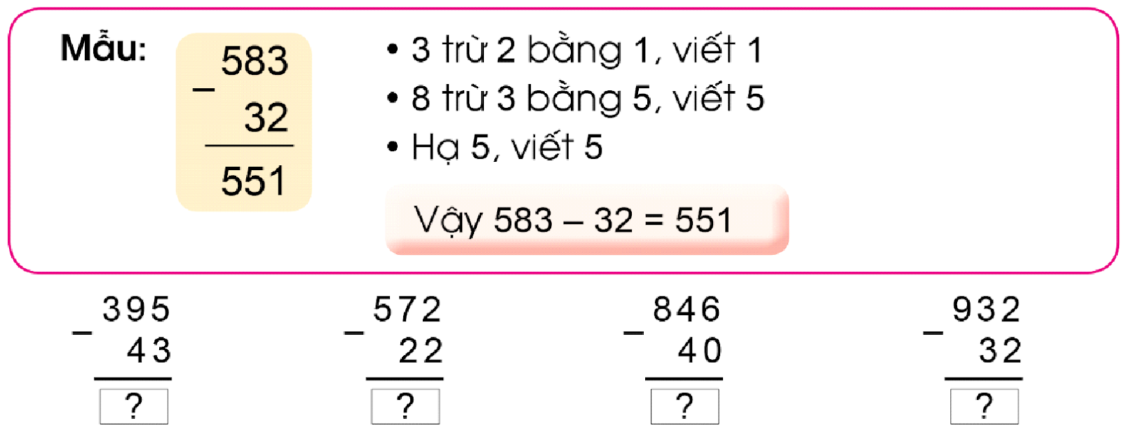 BÀI 77. PHÉP TRỪ( KHÔNG NHỚ) TRONG PHẠM VI 1000