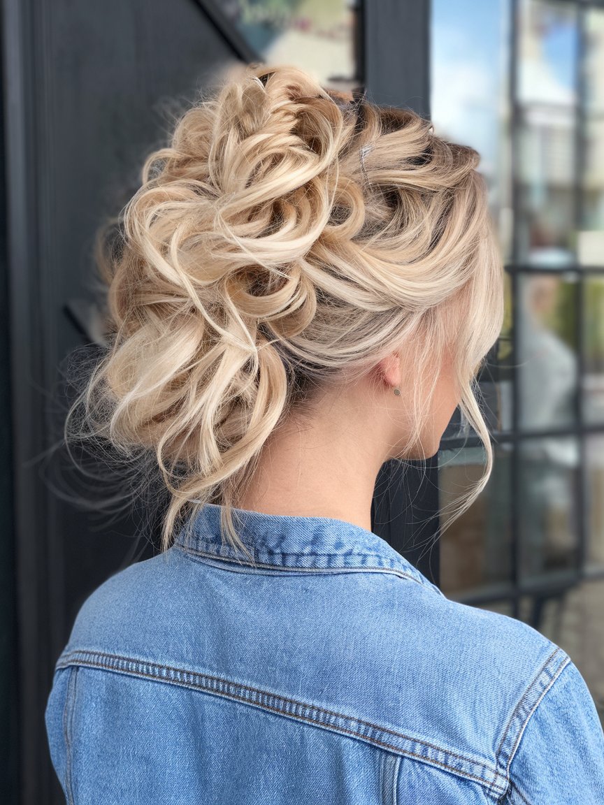 33. Messy Soft Blonde Updo