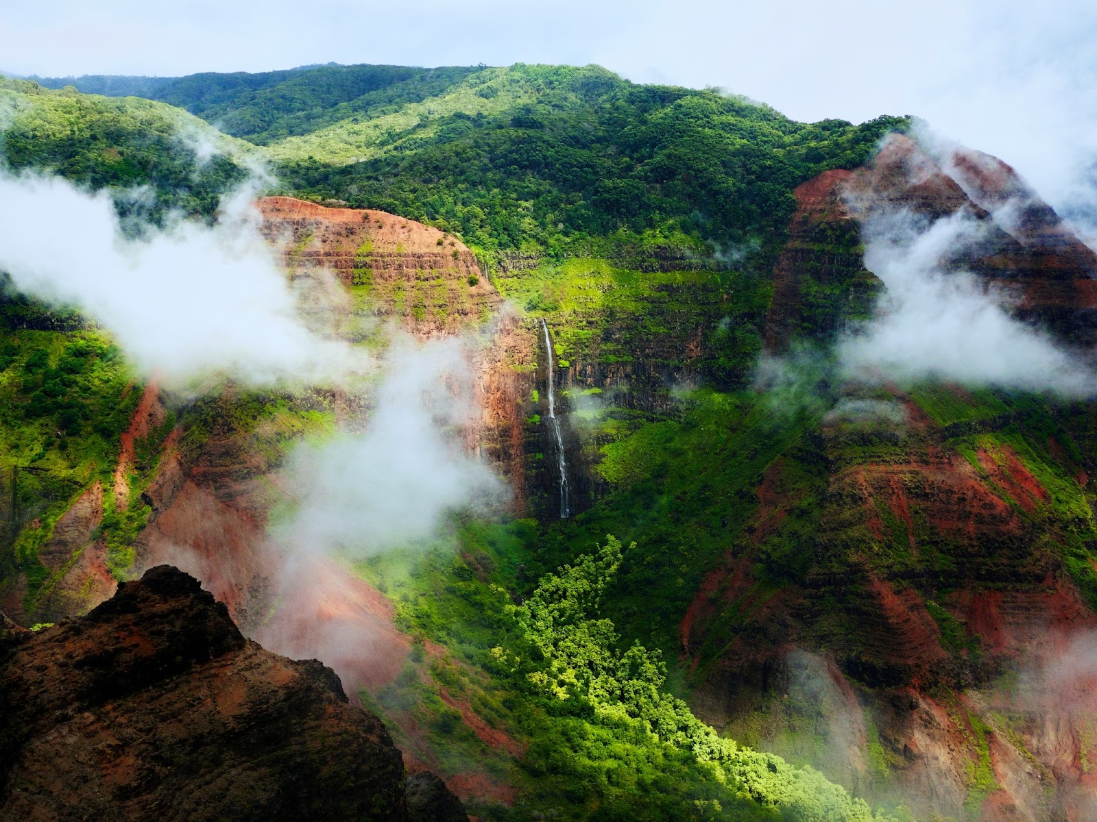 The vibrant red and green cliffs of Waimea Canyon in Kaua‘i.