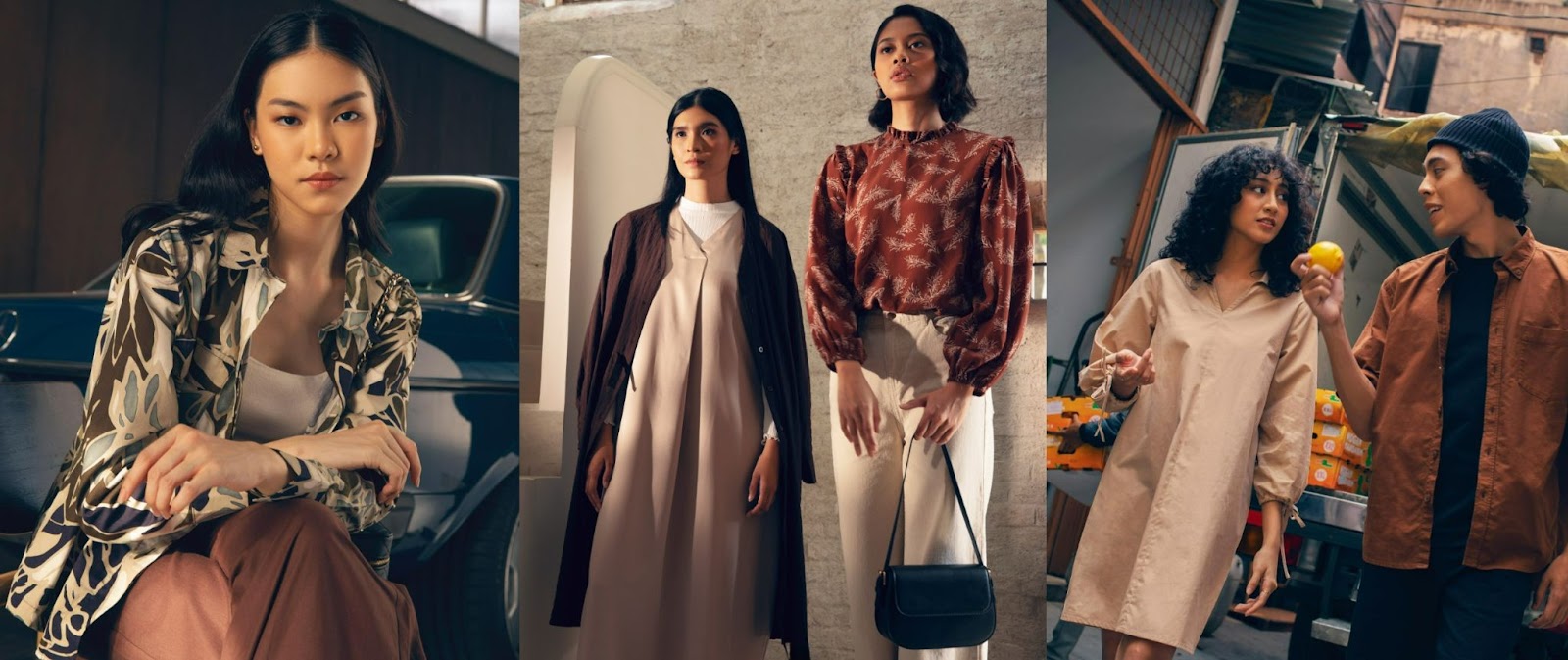 Wanita dan Pria dengan outfit warna coklat.