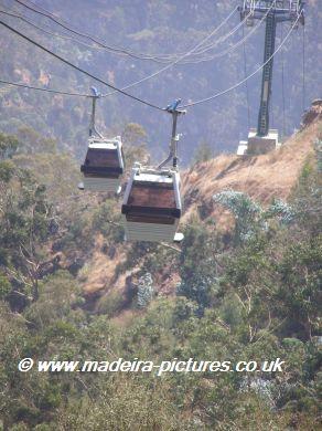 Two cable cars over trees