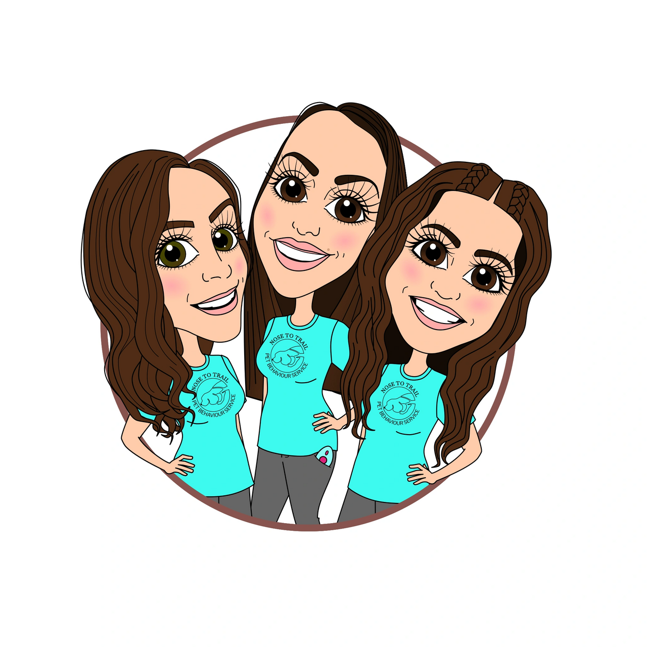 cartoon mell rachel and hannah in their nose to trail uniforms