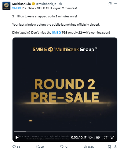 $MBG Presale 2 SOLD OUT सिर्फ 2 मिनट में, अब बारी है TGE की