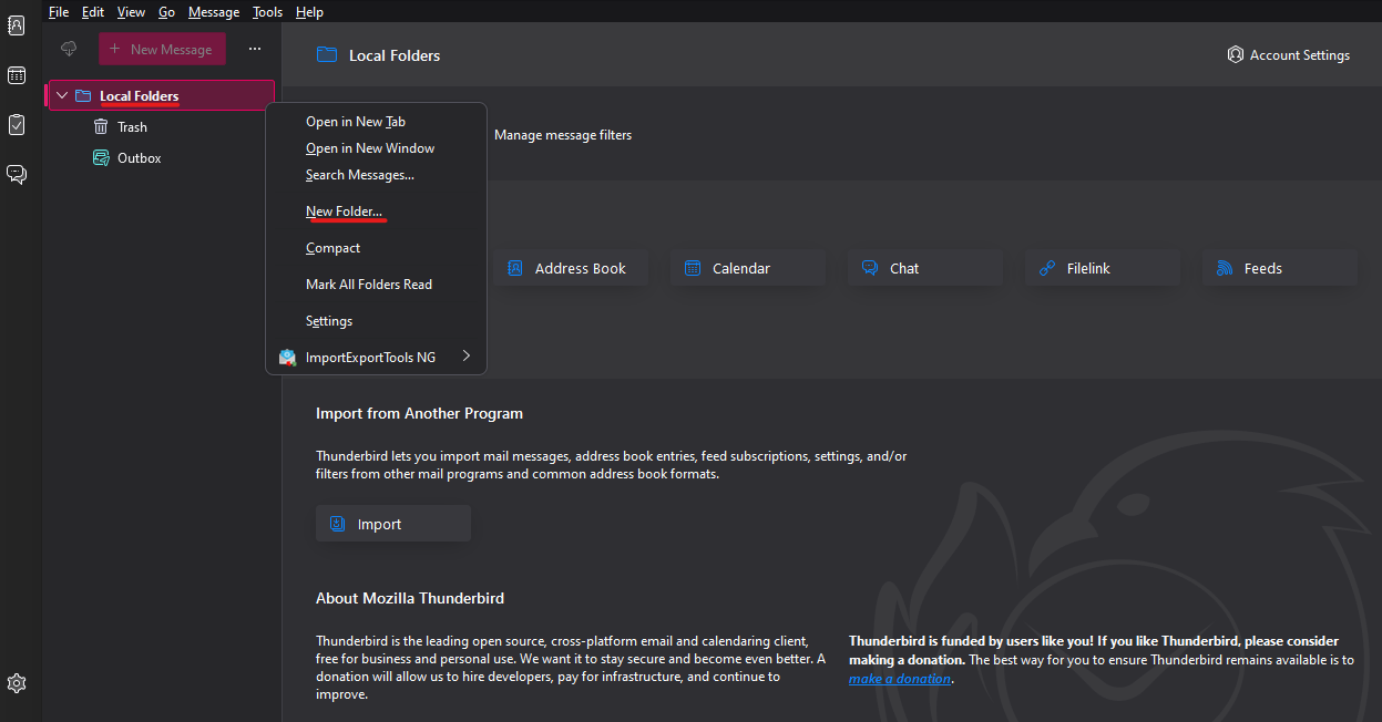 open-thunderbird-select-local-folder-new-folder