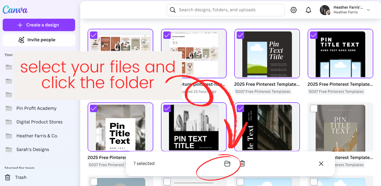 Canva files organized into folders